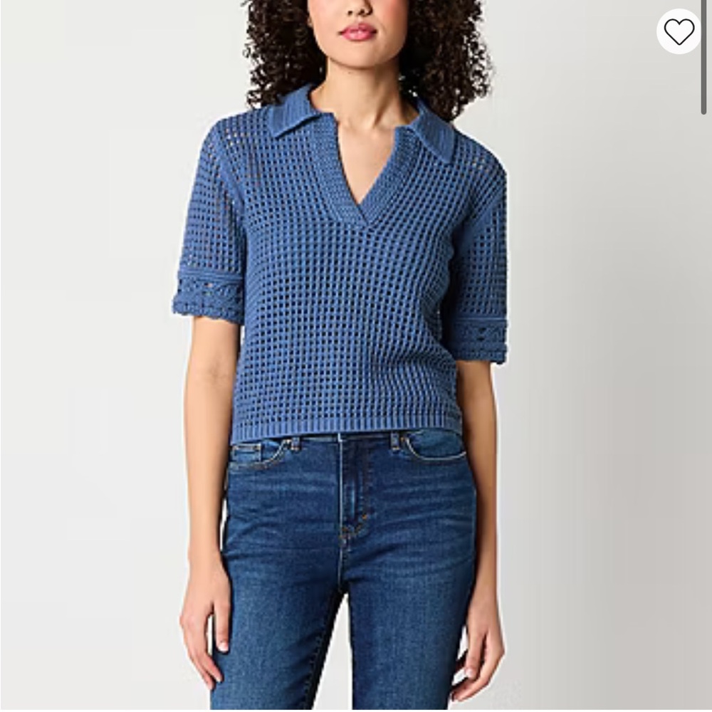 A.N.A. | EUC Women’s Short Sleeve Crochet Polo Whimsical Cottagecore Small